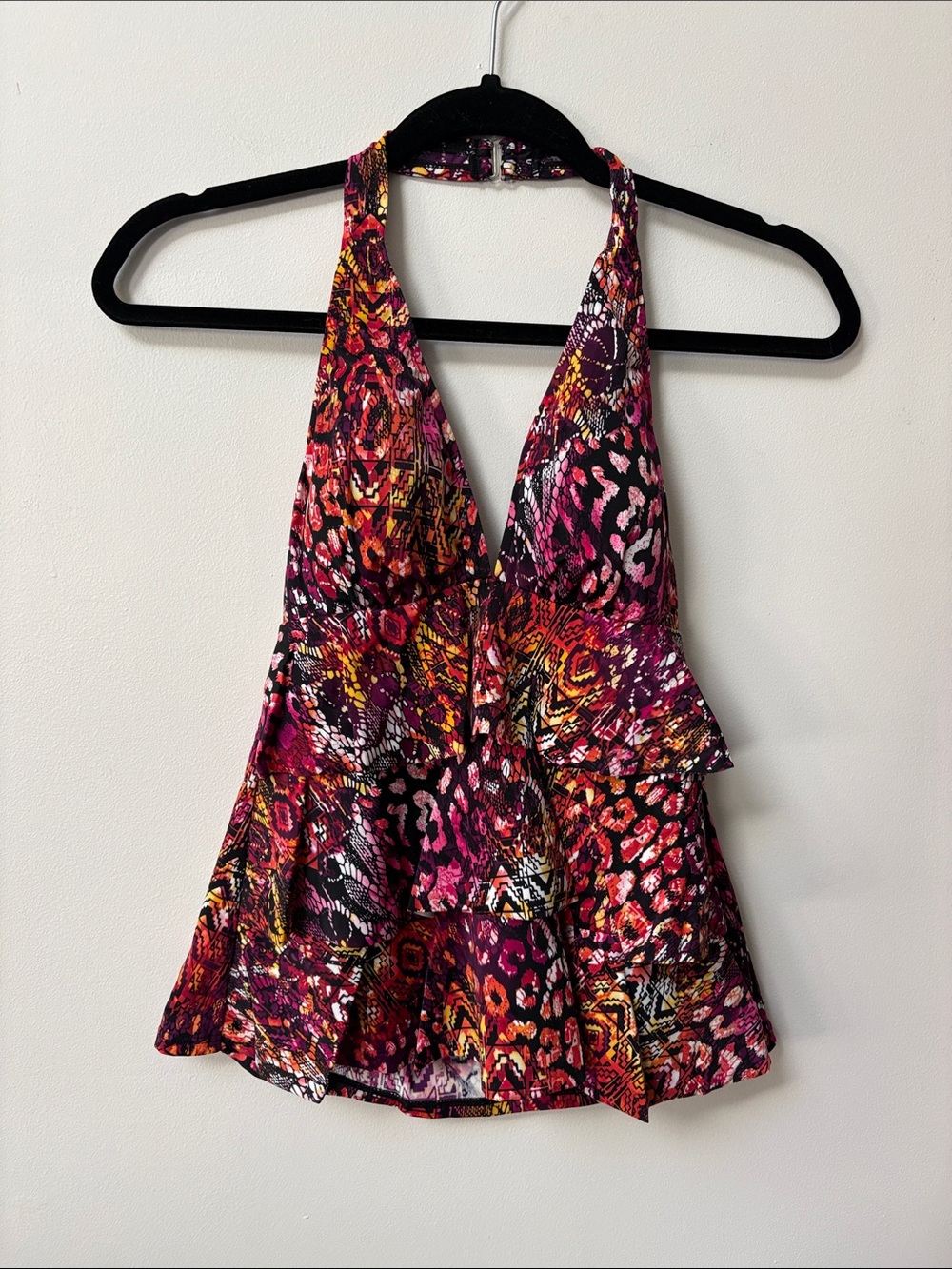 Caribbean Joe SAFARI CHIC Ruffle Layered Halter Tankini Top,Size 10,NWT